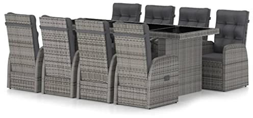 vidaXL 9-TLG. Garten-Essgruppe mit Kissen Poly Rattan Grau