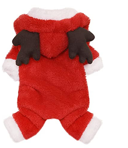 Hundemantel Hundejacke Weihnachten Rentier Kostüm, lustiges Haustier Elch Halloween Cosplay Bekleidung, Hund Welpen Hoodie Mantel Weicher Fleece Winter Warmer Jacke Kleidung