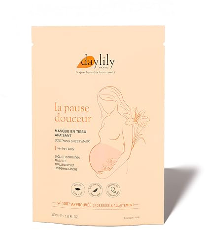 Daylily | La pause douceur : Masque en tissu apaisant pour le Ventre | Apaise instantanément démangeaisons & tiraillements | Aide à prévenir des vergetures | Cruelty Free & Vegan | Fabriqué en France