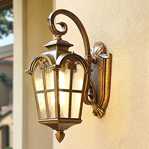 Eurohandisplay Gartenlampe Außenleuchte Außenwandleuchte BD-2 in antikem Look, Aluguß in Braun/Gold, Echtglas-Scheiben Retro/Vintage E27-Fassung (BD-2)
