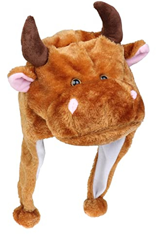 JK Home 2-in-1 Hat with Ear Flaps Scarf Set Cute Plush Animal Hat Cosplay | Costume Headwear Warm Soft Cozy Hats for Kids Adults One Size Novelty Headgear Photo Props