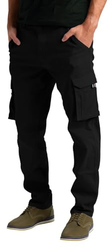 westAce Men's Cargo Trousers Casual Relaxed-Fit Multi Pocket Stretch Cotton Drawstring Work Utility Construction Hiking Tactical Streetwear Cargo Pants (Available in Big & Tall) (Black, 34W / 32L)