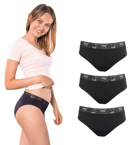 SELENACARE Periodenunterwäsche Classic (3er Multipack) - Menstruationsunterwäsche für Damen, waschbarer Slip, 100% vegan, nachhaltig, 25ml Aufnahme, Größe S (32/34), schwarz