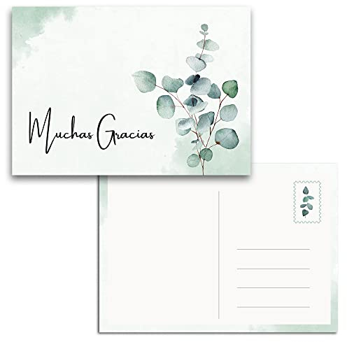 MAVANTO Tarjetas de agradecimiento boda eucalipto - Juego de postales A6 como tarjetas de agradecimiento para ocasiones festivas (20x piezas, Muchas Gracias)