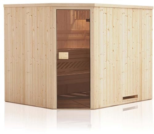 Cabine de Sauna d'angle 194x175x199 avec poêle à Commande déportée