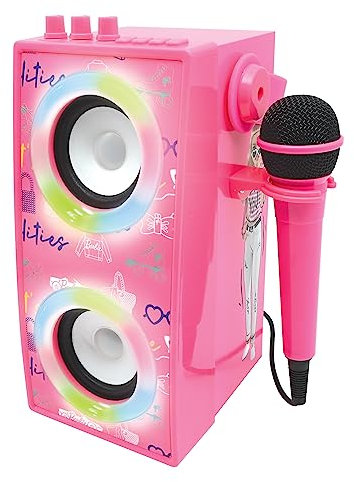 LEXIBOOK, Barbie, Portable Bluetooth Lighted Speaker with Microphone, karaoke, light effects, wireless, USB, SD card, rechargeable battery, pink, BTP180BBZ