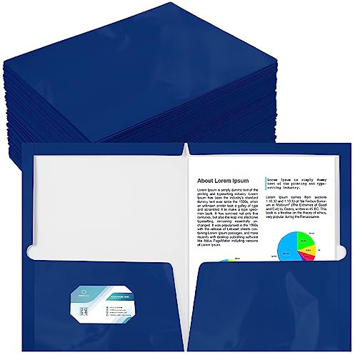 Yeaqee 100 Stück Ordner mit 2 Taschen, glänzend laminiertes weißes Papier, Ordner, weiß, Präsentationsmappe, zwei Taschen, Aktenordner, Briefgröße, Ordner für Schule, Lehrer, Bürobedarf (blau)