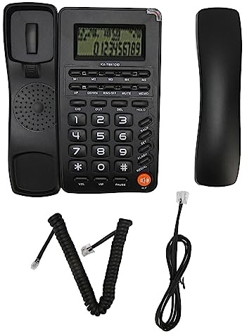 Schnurgebundenes Telefon, Festnetztelefon mit Hochauflösendem Display, Kabelgebundenes Telefon mit Großen Tasten und Rückruffunktion (Schwarz)