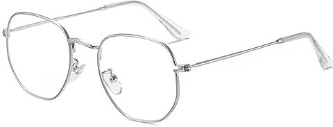 LOJUDI Blaulichtfilter Brille Rund für Damen und Herren,Anti Blaulicht Brille ohne StäRke,Blue Light Blocking Glasses,Retro Metall Frame Blaufilter Gaming Fake Brille Computerbrille - Silber Rahmen