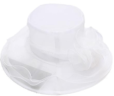 Pohullan Damen-Organza-Fascinator-Kirchenhut Mit Federn, Damenhut, Floraler Teeparty-Hochzeitshut White(8) 56-58cm