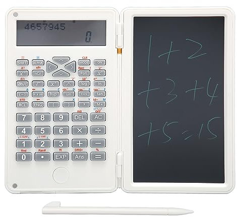 Taschenrechner mit Notizblock, 10-stelliger Tischrechner mit Großem LCD-Display, Tragbarer Wissenschaftlicher Multifunktionsrechner für Büro, Schule und Zuhause (Weiss)