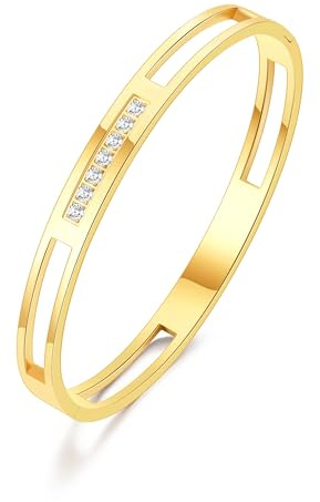 Philip Jones 18k Gold Plated Stainless Steel Channel Bangle Created with Zircondia® Crystals (7 Inch)