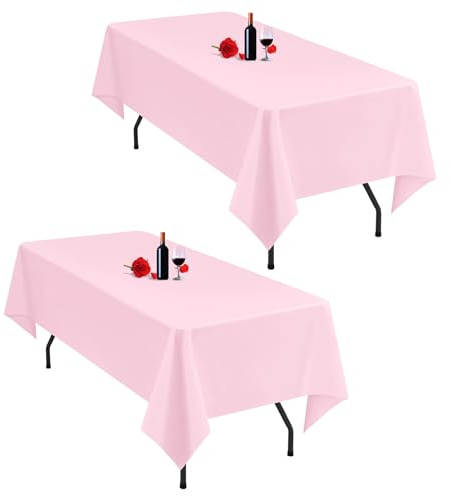 2er-Pack rosa Tischdecken, 153 x 260 cm, rechteckige rosa Tischdecke für 1,8 m große Tische, waschbare Polyester-Tischdecken, rechteckig, für Hochzeitsfeier, Bankett