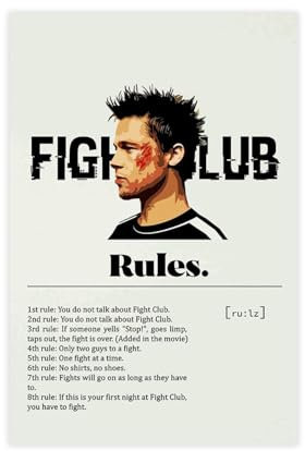 AmAzwi Filmposter Fight Club, Leinwandposter, Schlafzimmer-Dekor, Sportlandschaft, Büro, Raumdekoration, Geschenk, ungerahmt: 20 x 30 cm