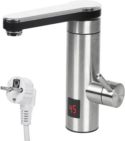 Elektrischer Wasserhahn für sofortiges heißes Wasser, 3 kW, elektrischer Wasserhahn für die Küche mit Digitalanzeige, 360 ° drehbar, Mischbatterie für Warmwasserbereiter aus Edelstahl