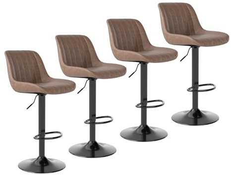 Youhauchair Barhocker 4er Set, Drehbare Barhocker mit Lehne, Höhenverstellbar aus PU-Leder, Moderner Barstuhl Küchenhocker Bar Hocker Bar Stool, Braun
