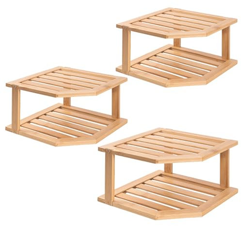 VERTORGAN Eckregal, Tellerorganizer für Schrank, Bambus-Eckschrank, Regal, Organisation, geeignet für Küche, Badezimmer, Arbeitsplatte (3 Stück)