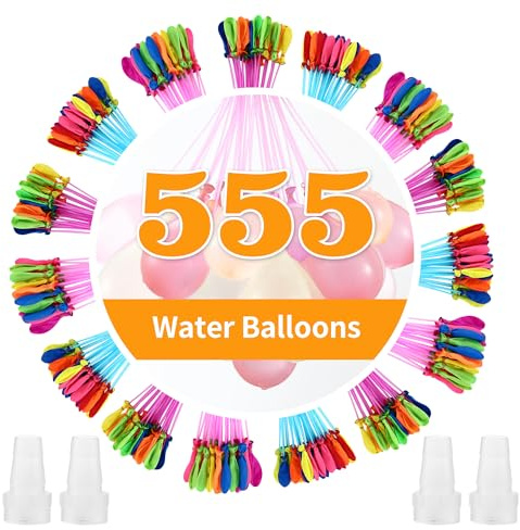555 PCS Bombe a Eau，Coloré Ballon d'Eau，Ballon Bombe A Eau Fermeture Automatique，Bombe à Eau Avec 4 raccords de robinet，Convient pour la plage, les fêtes à la piscine, les jeux pour adultes et enfants