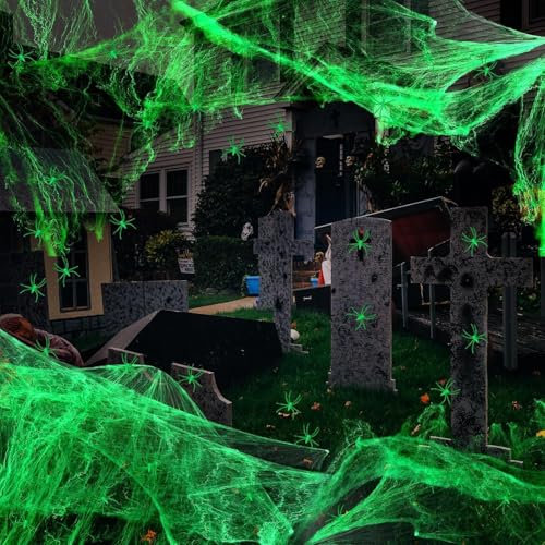 YushengTai Luminosa telaraña Halloween decoración 200 g con 30 arañas, para interior y exterior