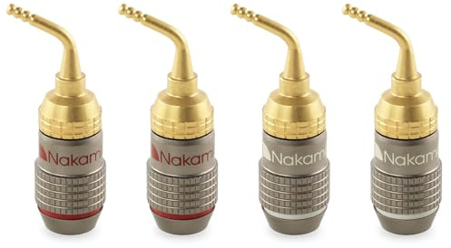 Nakamichi FanLock Excel-Serie 24 Karat vergoldeter Bananenstecker pin stecker 2mm, 10 AWG – 18 AWG, 4mm Dicke für Lautsprecherverstärker, Hi-Fi Audiokabel Schnellanschluss, 4 Stück (2-Paare)