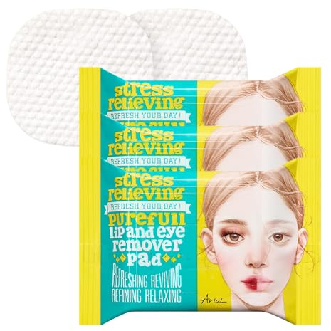 Ariul Purefull Lip & Eye Makeup Remover Pads – Oil-Infused Dual-Sided Pads, Gentle Exfoliation, Travel Friendly Compact Size, Korean Skincare (30 Pads x 3 Pack)