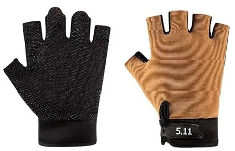 BrightGlow Kids Sports, guanti da ciclismo a mezza dita, guanti tattici, antiscivolo, per bambini, camuffamento, palestra, allenamento, fitness, arrampicata, marrone, M