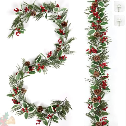 Künstliche Weihnachtsgirlande Künstliche Beerengirlande 2 Stück 4M | mit Tannenzapfen Tannennadeln Weihnachtskranz für die Weihnachtsfeier, Weihnachtsbaumschmuck