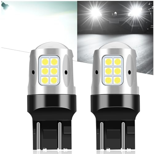 Qasim 7443 W21/5W LED Bulbs T20 580 Super Bright White Replacement Light for Car Brake Light Bulbs DRL Daytime Running Lights Tail Lights 10-30V 6.5W, Pack of 2