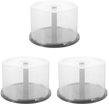 Cabilock CD- und DVD-Aufbewahrungsboxen, 3 Stück, transparent mit Deckel | Zentrale Spindel ordnet lose Datenträger platzsparend; klare Hülle erleichtert die Füllstandskontrolle in Regal und Büro