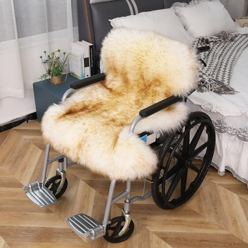 Premium Medical Schaffell Rollstuhl Sitzkissen Natürliche Wolle Fleece Kissen für Rollstühle Autos und Zuhause Weiche und bequeme Auflage für alle Stühle