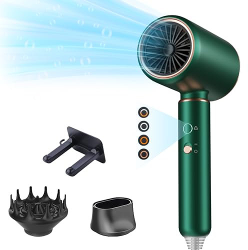 Bizcasa Phon Capelli Professionale, Asciugacapelli con Motore AC 2200w per Asciugatura Rapida, 4 Impostazioni Di Temperatura, 2 accessori styling, per Salone e Molte Acconciature (Verde)