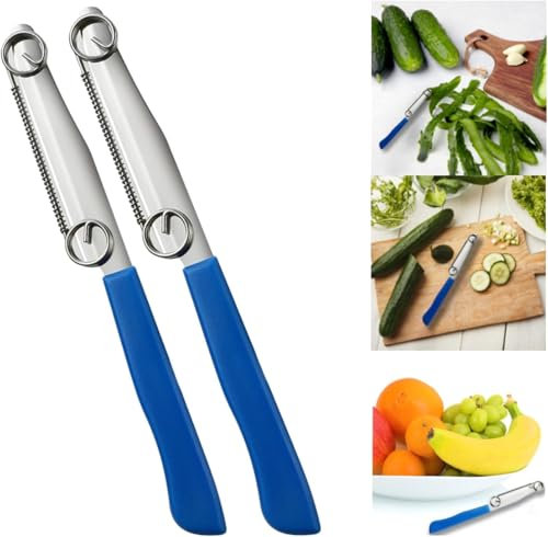 FENGCHUANG 2 Pezzi Coltello per Affettare Rapidamente, Verdure Pelapatate Professionale in Acciaio Inox, Peeler Frutta e Verdura con Molla Regolabile per Campeggi in Famiglia Picnic e Viaggi
