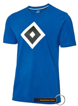 Hamburger SV HSV T-Shirt Herren mit großer HSV-Raute, Rundhalsausschnitt, 100% Baumwolle + FanEmotion Flaschenöffner