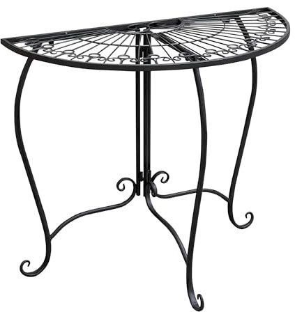 Spetebo Metall Beistelltisch halbrund schwarz - 80 x 71 cm - Wandtisch im Romantic Vintage Design - Garten Deko Tisch Balkontisch Gatenmöbel Blumentisch Pflanzenständer Halbtisch zum Anstellen