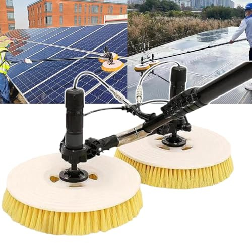 menglanchang Elektrisches Reinigungswerkzeug FüR Solarmodule, 7,5m Teleskop-Hauswasserleitungssatz, 65cm Doppelt Rotierender BüRstenkopf, Mit ZubehöRsatz, 29m Wasserleitung, 17m Stromkabel,Black