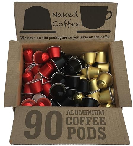 90 NAKED COFFEE Aluminium Coffee Pods Compatible with Nespresso Original - Variety Pack 5-30 MAGENTA : 30 GOLD : 30 NOIR - Extra Value Pack - We save on packaging so you save on the coffee