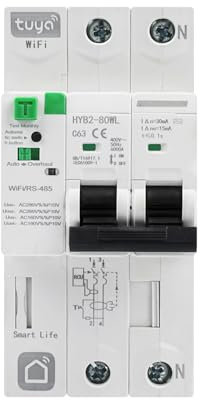DewinLVD Interruttore Magnetotermico Differenziale, Interruttore Automatico 2P 63A Protezione Contro le Perdite Riarmabile Tuya APP Controllo Remoto