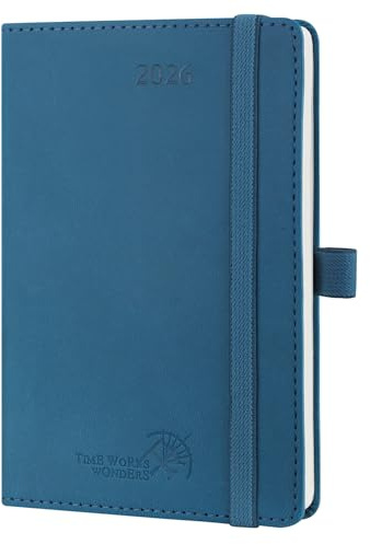 POPRUN Kalender 2026 Klein 16 x 10,5 cm (Jan.2026-Dez.2026) - Taschenkalender 2026 Klein Softcover mit PU-Leder - Terminplaner, Planer 1 Woche 2 Seite mit Stiftschlaufe - Marineblau