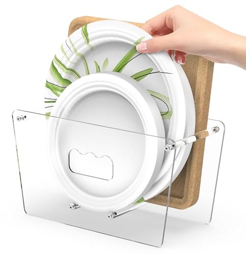 KALYLOC 5-12 Inches Disposable Paper Plate Holders Paper Plate Organizer | Acrylic Paper Plates Dispenser, Space-Saving, Plastic Foam Acrylic, Holder, Countertop, Storage Organizer, for Cabinet Party