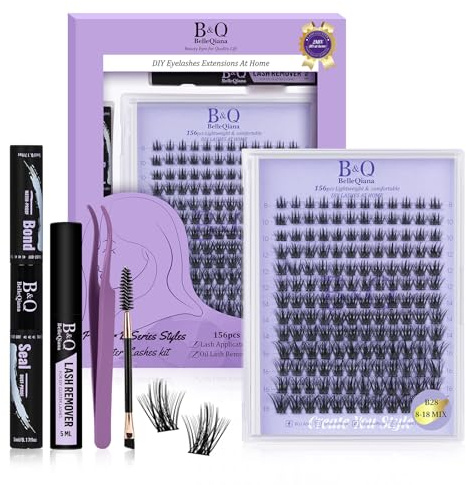 B&Q B28 156PCS Lashes Extension Set mit 156 Einzelclustern – Eye-Enlarging Cluster Fake Lashes Kit für sofortigen Augenvergrößerungseffekt, 15 Min Salonlook, Wimpern Extensions Set Kleber & Tools