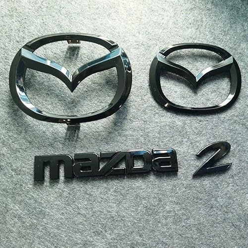 LFWCZS vorne hinten Ersatz Emblem Kit für Mazda 2 2010 2011 2012 2013 2014,Schwarz Kühlergrill Kofferraum Plakette Zeichen Badge Aufkleber Logo 3D Metall Kfz Dekor Tuning Zubehör,just Rear Logo