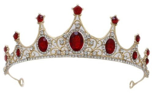 Couronne Baroque Rouge,Diadème en Cristal Gothique Diadème de Mariage Diadème en Strass Bijoux de Tête de Mariée Banquet et Fête d'anniversaire