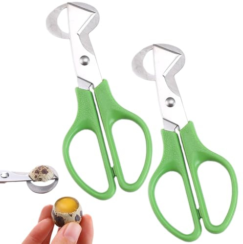 2-Pack Compact Stainless Steel Quail Egg Scissors - Green Egg Shell Cutter and Opener
