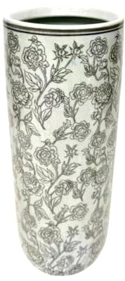 AcaciaHome Stylish Floral Ceramic Umbrella Stand with Glazed Vintage Finish – 18 Tall Decorative Round Holder for Umbrellas, Canes, or Vase Use in Entryway or Living Room (Black)