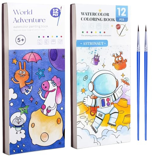 FAYAHAR 2 Stück Malbuch mit Wasserfarben für Kleinkinder, Aquarell-Malpapier, Tragbare Wasserfarben Malbücher Set mit Wassertankpinsel, Lernspielzeug für Kleinkinder, Jungen, Mädchen