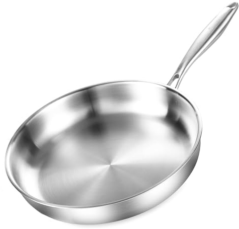 Nontoxicook Stainless Steel Frying Pan 20 cm, Small Kitchen Skillet, 8 inch Omelette Egg Pan, All Cooktops Compatible Up to 315℃