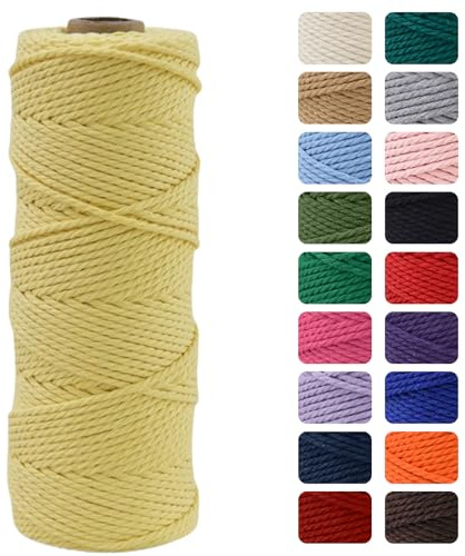 MOMAHUA 2mm Hilo de Macramé 100% Algodón,100m Amarillo Cuerda para Manualidades,19 Colores Más,Cordón para DIY,Decoración y Regalos