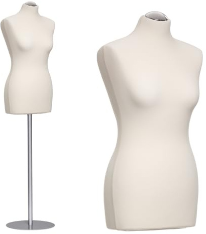 DummyDoll Schneiderpuppe weiblich Größe 38/40, Überzug Creme/Ecru, Fuß Metallteller Silbergrau + Kappe