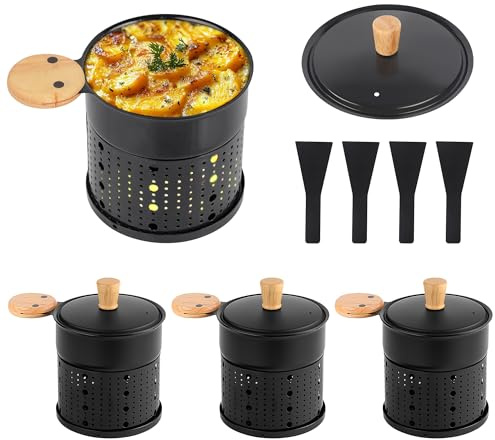 Zalava 4 pezzi mini grill per raclette, raclette tealight con rivestimento antiaderente, padelle antiaderenti per fondere formaggio, cioccolato, fonduta di formaggio raclette candela con raschietto