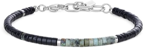 COAI Pulsera de Hombre Piedras Naturales, Pulsera de Cuentas Heishi de Ónix Negro y Turquesa Africana para Hombre